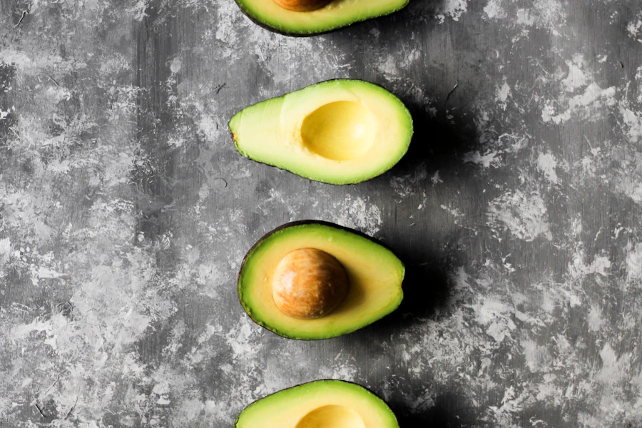 Avocado halves illustrating specialty fruit oils